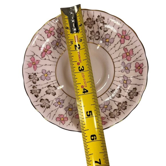 Vtg Tuscan Hand Painted Pink Floral Tea Cup Saucer English Pedestal Gold Trim - Picture 12 of 13